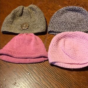 Pink and Gray Knit Winter Hats Set